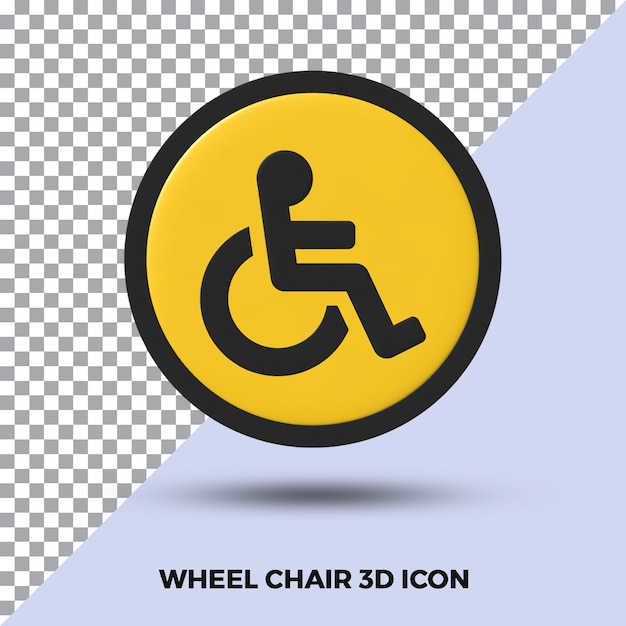 The yellow sign wheelchair 3d icon is isolated for disabled