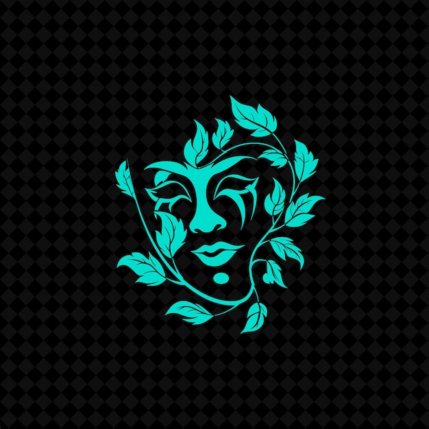 PSD theatrical ivy mask logo with decorative expressions and dra creative plant vector designs