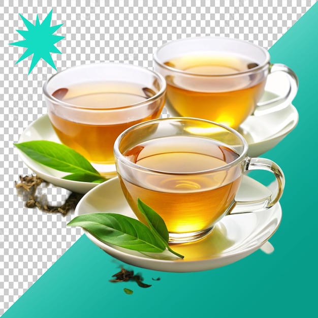 theekopjes en groene thee op een doorzichtige achtergrond