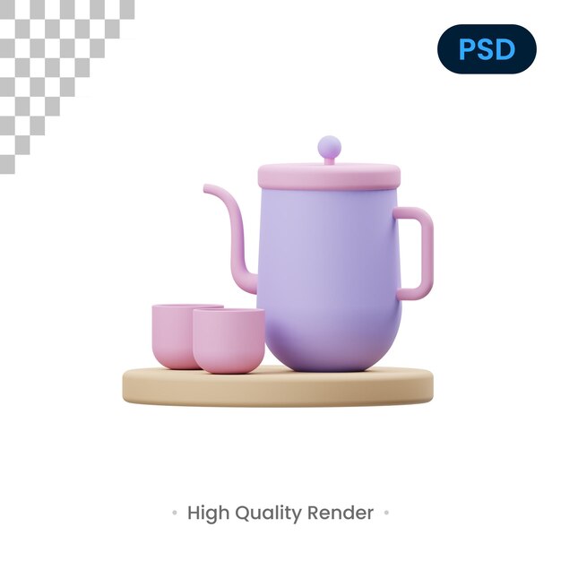 Theepot 3D Render Illustratie Premium Psd