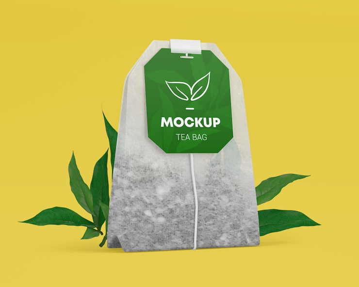 PSD theezakje met label mockup