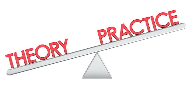 theory or practice balance concept 3d rendering isolated on transparent background