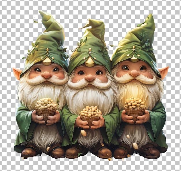 There gnomes holding basket clipart isolated on transparent background