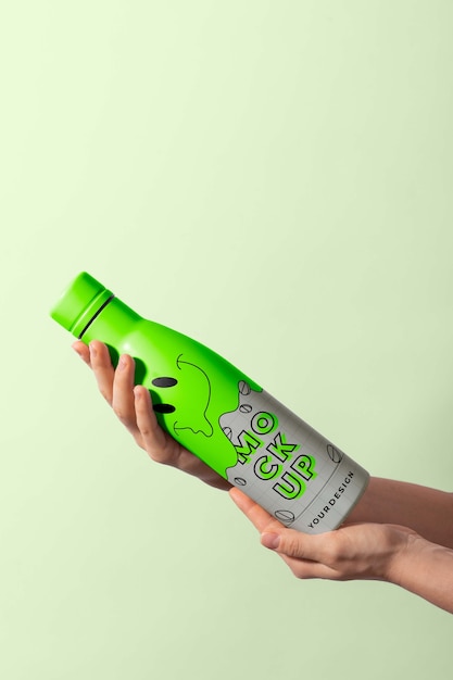 Thermo bottle mockup held in hand