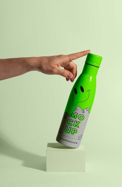 PSD thermo bottle mockup held in hand