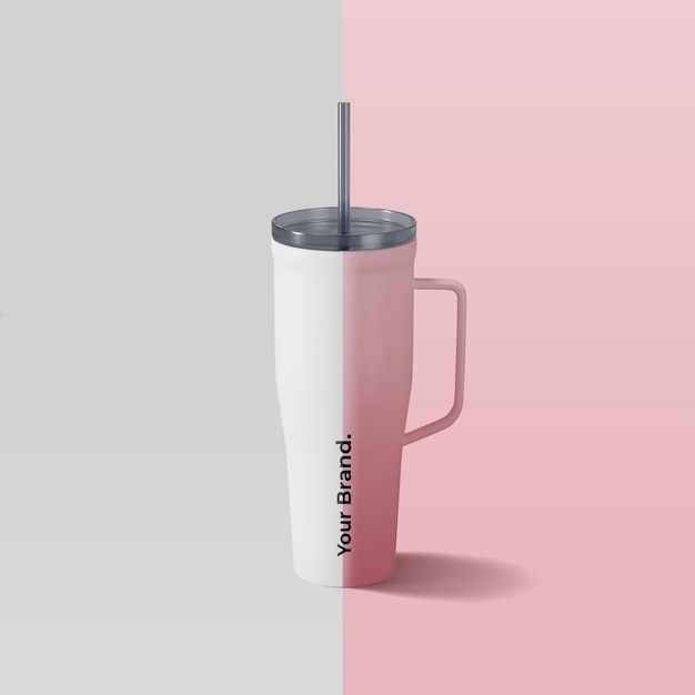 thermo cup tumbler with handle and straw