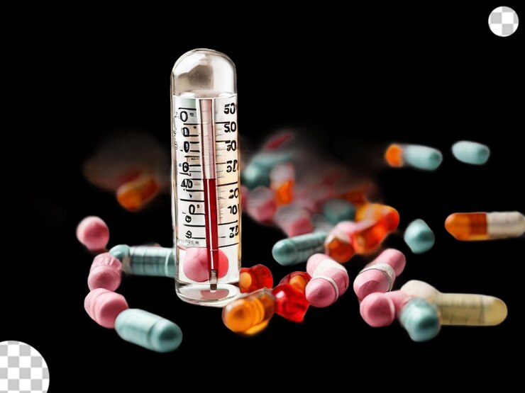 PSD thermometer and medical pills png transparent