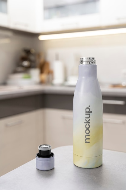 Thermos mockup on kitchen counter