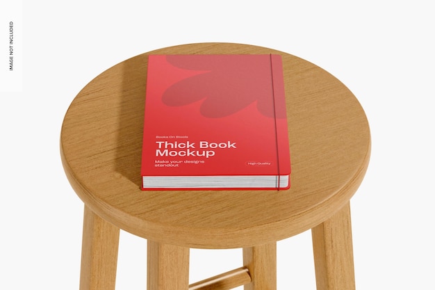 thick book on stool mockup, high angle view