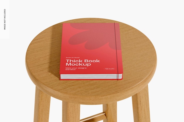 PSD thick book on stool mockup, high angle view