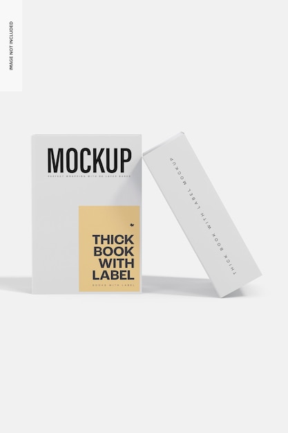 PSD thick book with label mockup, leaned