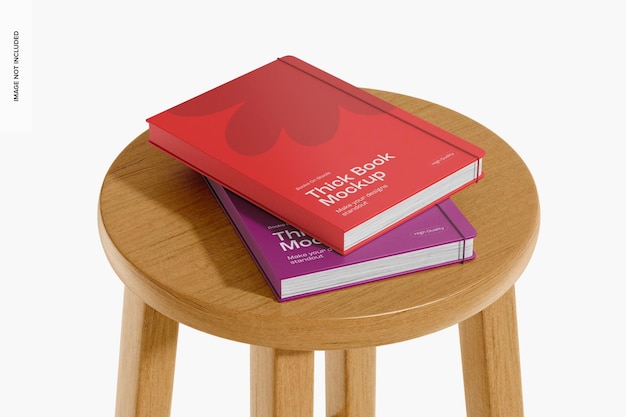 thick books on stool mockup, stacked