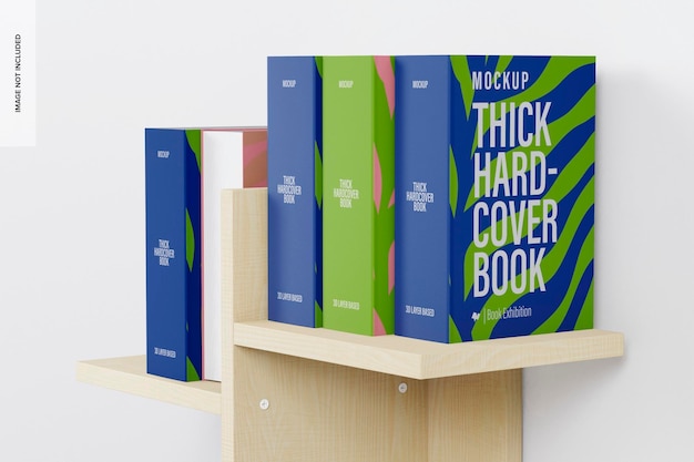 Mockup di libro con copertina rigida spessa, sullo scaffale