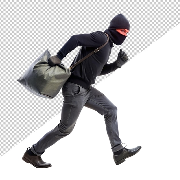 PSD thief carry bag and run on transparent background