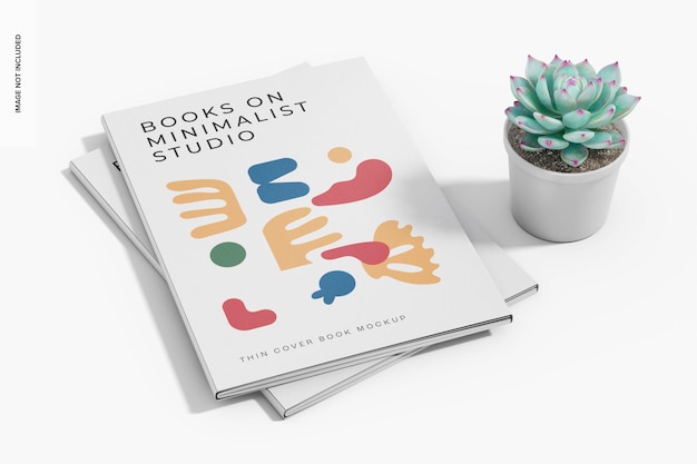 thin cover books mockup, stacked