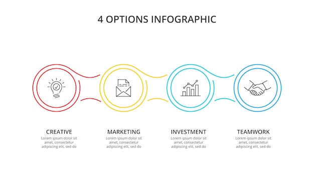 Thin line flat circle for infographic business concept with 4 options parts steps or processes