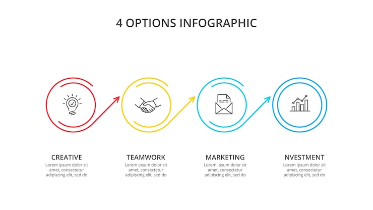 PSD thin line flat circles for infographic business concept with 4 options parts steps or processes