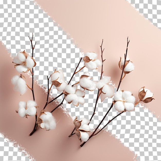 PSD thin pale blooms sprout from cotton plants