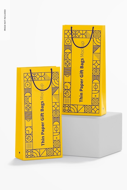 Thin Paper Gift Bags With Rope Handle Mockup, Front View