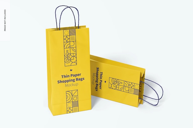 Thin paper shopping bags mockup, perspective