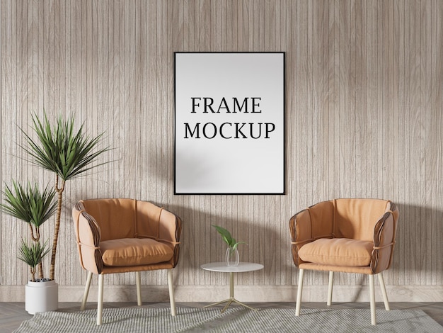 Mockup di cornice per poster sottile nell'interno della casa estiva