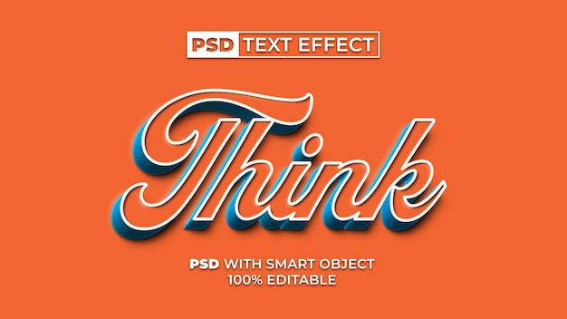 Think 3d text effect orange style editable text effect