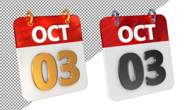 PSD third 3rd october date 3d icon isolated gold amp glossy 3d rendering