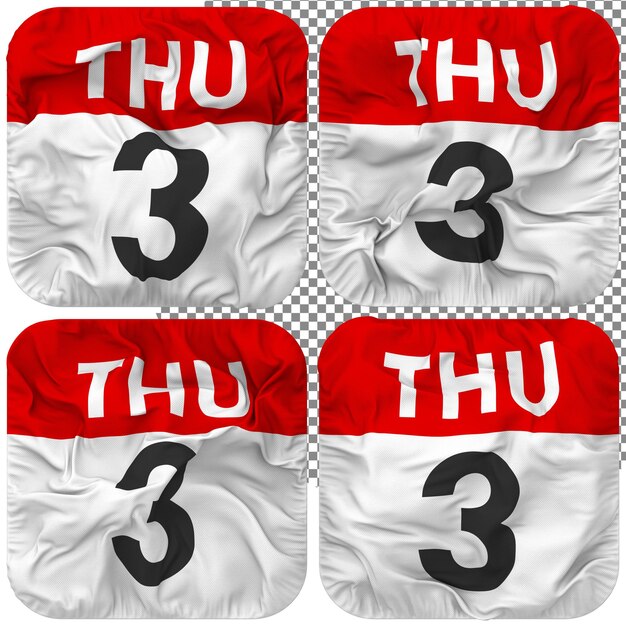 PSD third 3rd thursday date calendar icon isolated four waving style bump texture 3d rendering