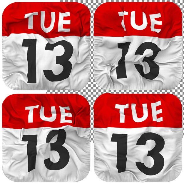 PSD thirteenth 13th tuesday date calendar icon isolated four waving style bump texture 3d rendering