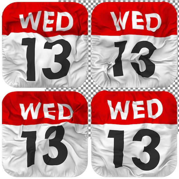 Thirteenth 13th Wednesday Date Calendar Icon Isolated Four Waving Style Bump Texture 3D Rendering