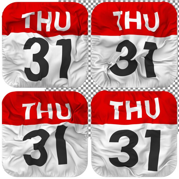 Thirty first 31st thursday date calendar icon isolated four waving style bump texture 3d rendering