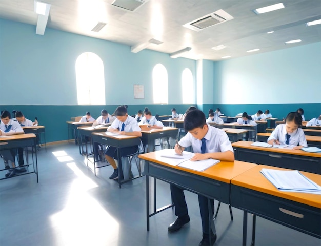 Thoughtful girl student sitting and writing