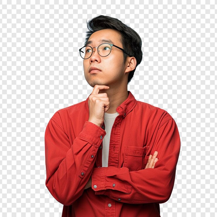 PSD 안경을 쓴 사려 깊은 사람