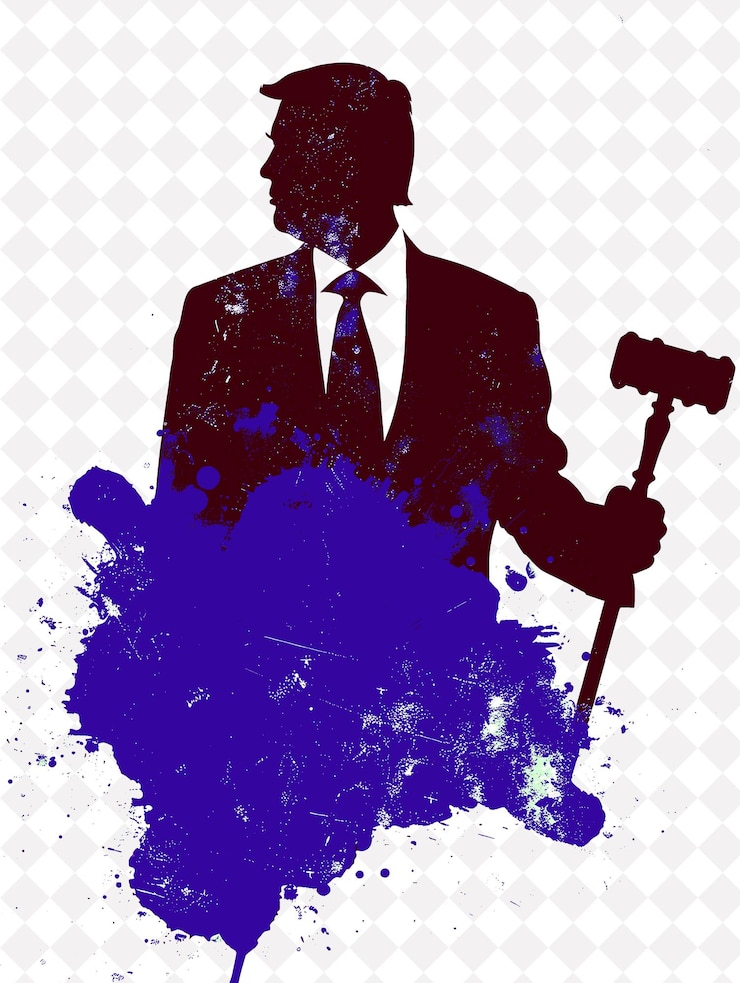 PSD thoughtful presidential candidate portrait with a red gavel flat illustration election campaign