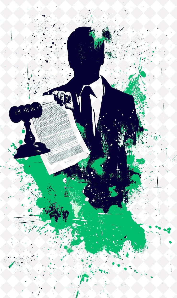 PSD thoughtful presidential candidate portrait with a red gavel flat illustration election campaign