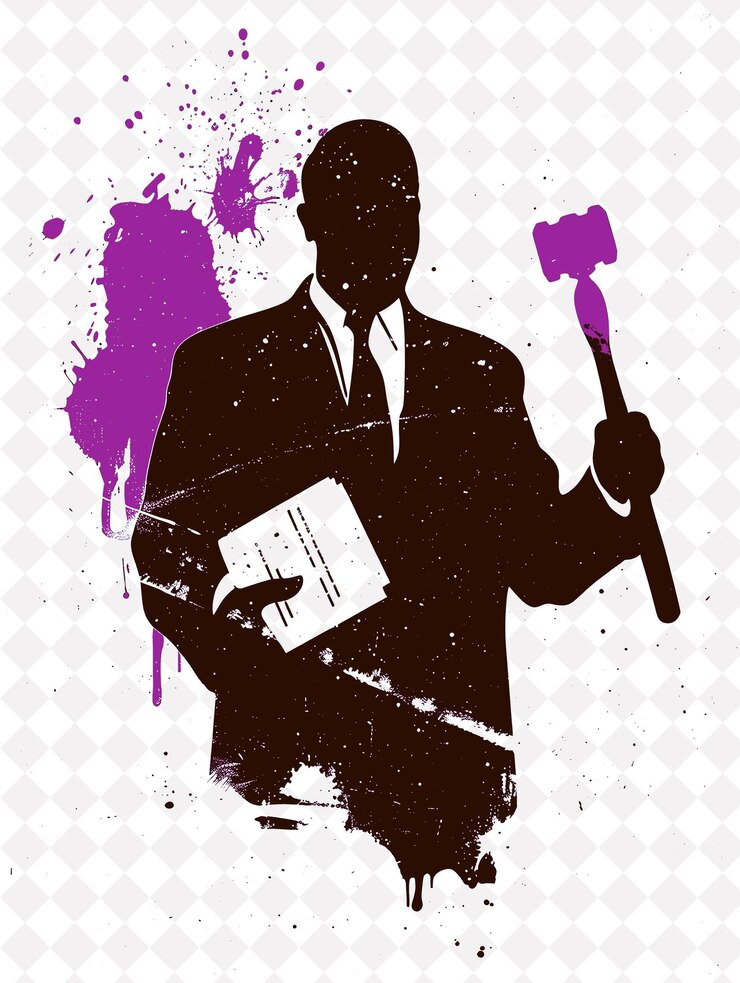 PSD thoughtful presidential candidate portrait with a red gavel flat illustration election campaign