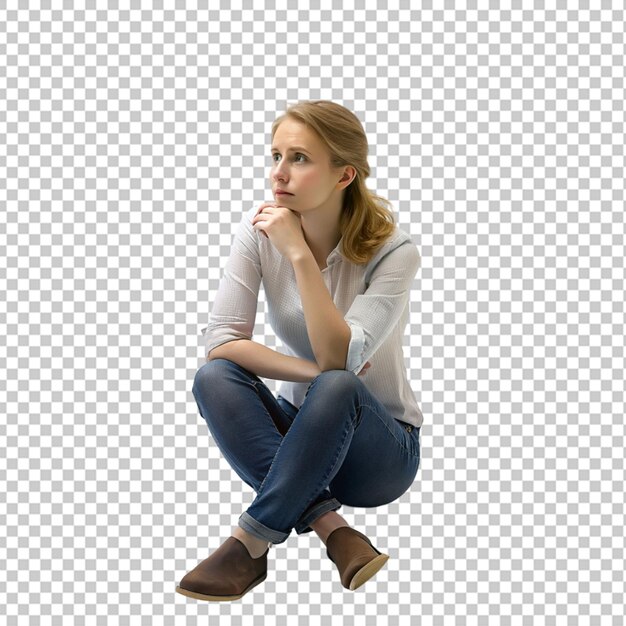 PSD thoughtful woman sitting png