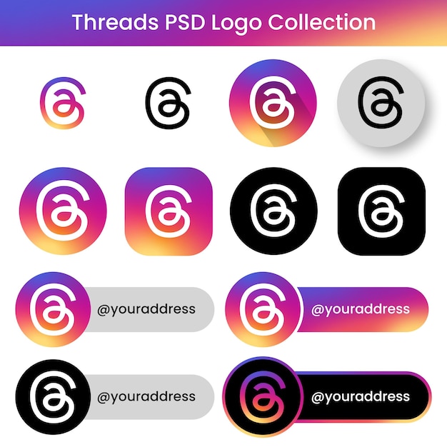 PSD logo dell'app thread in un vettore colorato seguici thread