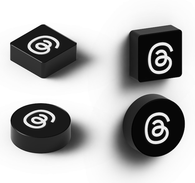 threasds logo 3d social media icon set rendered