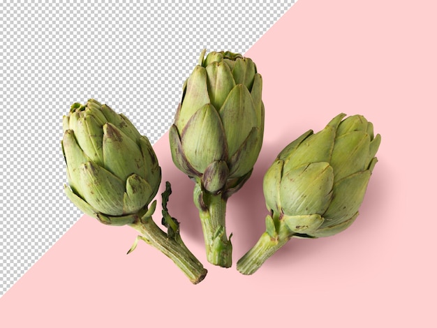 Three artichoke mockup on pink background