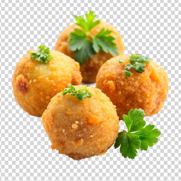 PSD three balls of food with parsley on transparent background