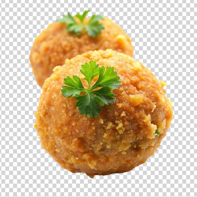 PSD three balls of food with parsley on transparent background