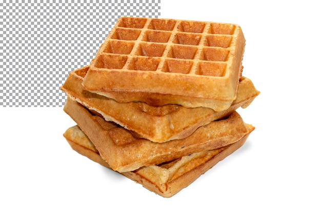 Three belgian waffles in a stack isolated on a transparent background