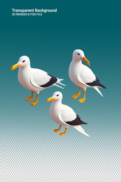 PSD three birds are shown in a picture with a blue background