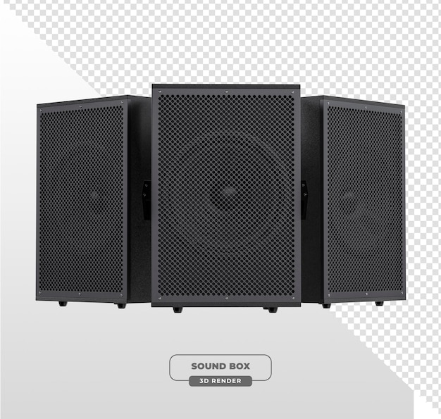 three black sound boxes in a studio render in 3d render