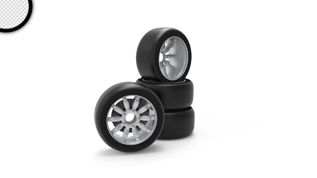 Three black tires on a white background