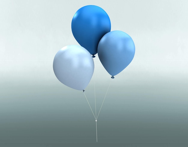 Three blue balloons are attached to a string with the number 3 on them.