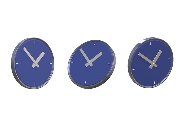 PSD three blue clocks with the time as 12 : 00 and the time is 1 : 50.