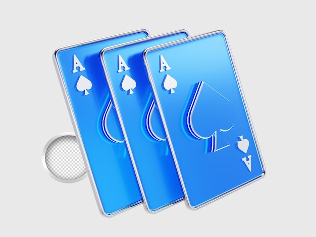 3つの青い色のバカラのプレイングカードにピークのサインが付いています