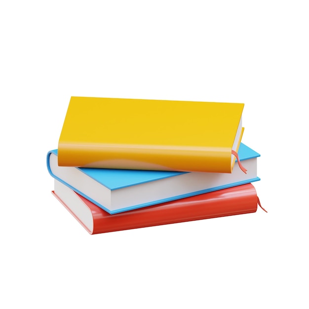 Three books are stacked on top of each other, one of which is blue and red.